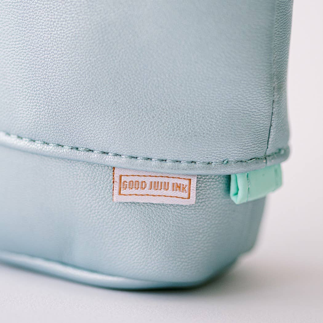 Luxe Standing Pencil Pouch | Metallic Blue Sky