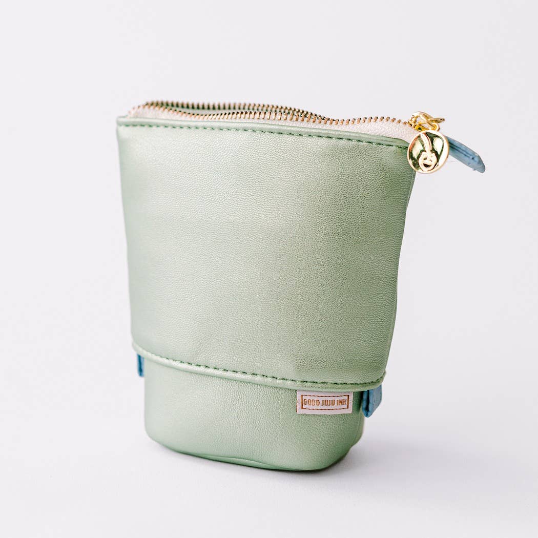 Luxe Standing Pencil Pouch | Metallic Seafoam Green