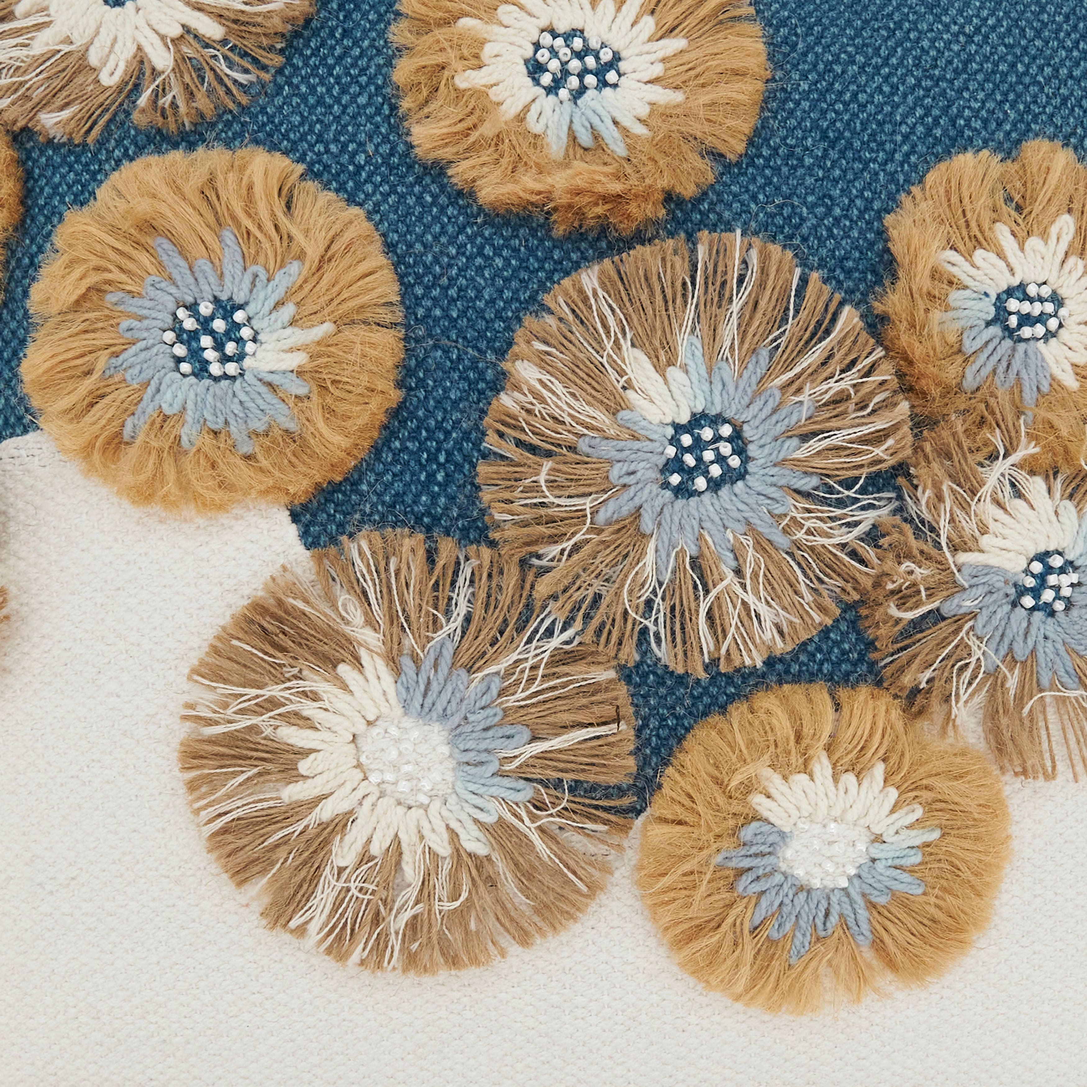 Embroidered Floral Pillow - 18 x 18