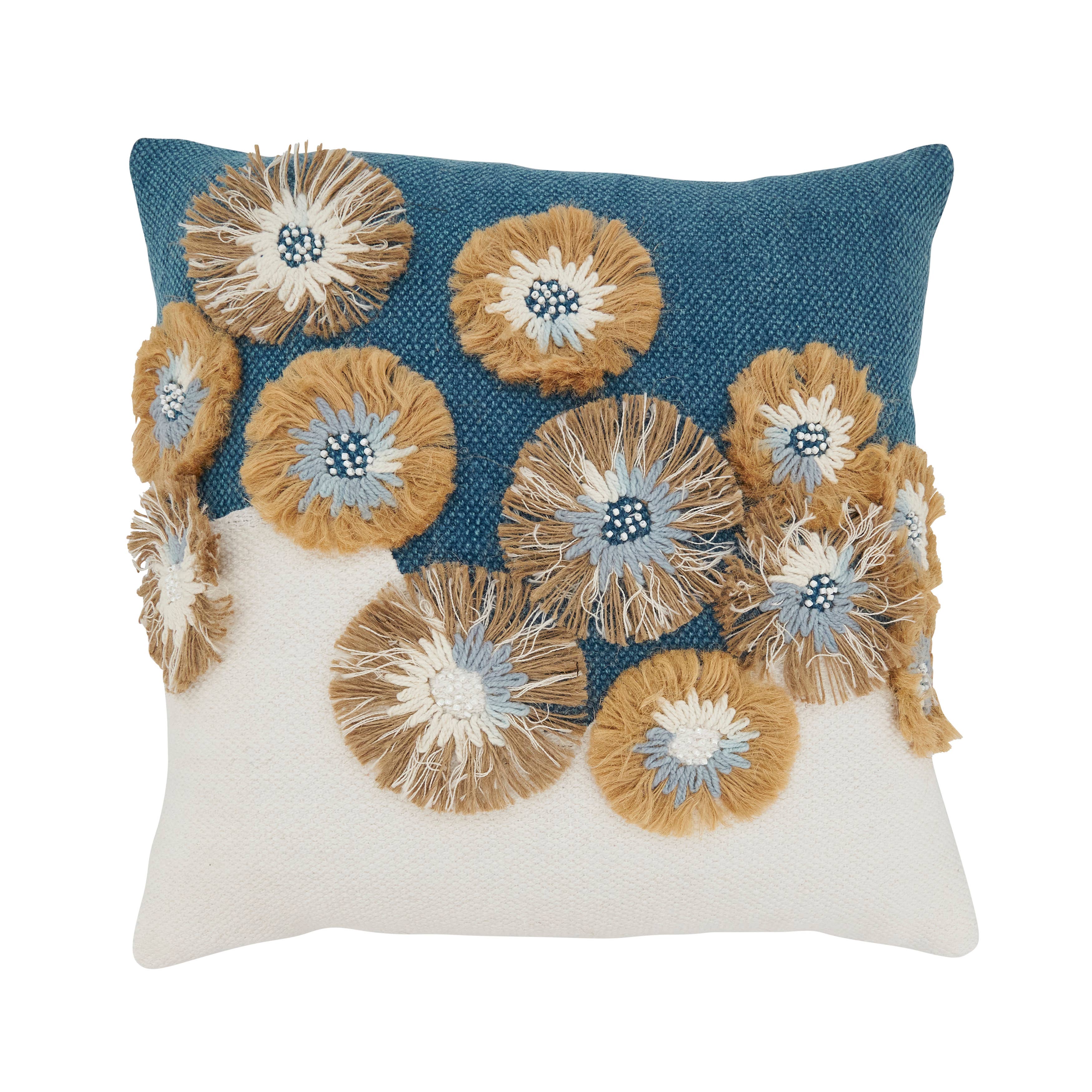 Embroidered Floral Pillow - 18 x 18