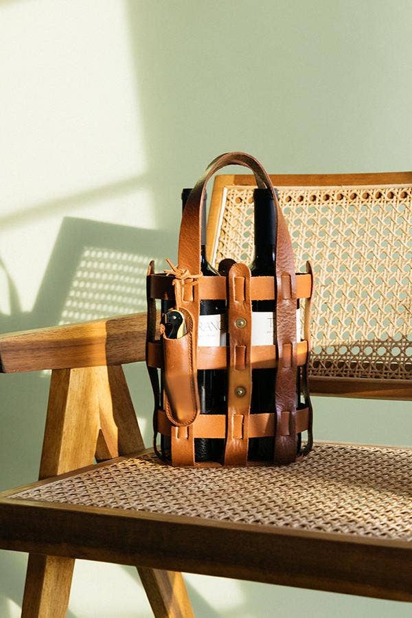 Full-Grain Leather Wine Tote