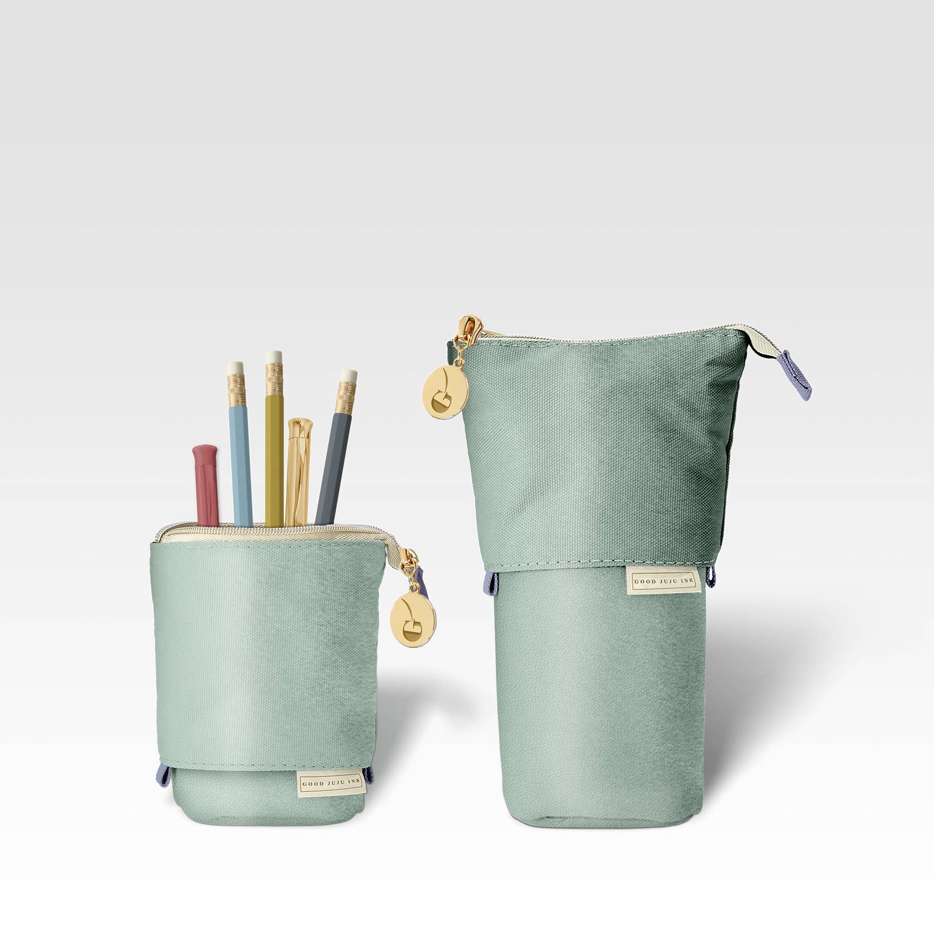 Luxe Standing Pencil Pouch | Metallic Seafoam Green