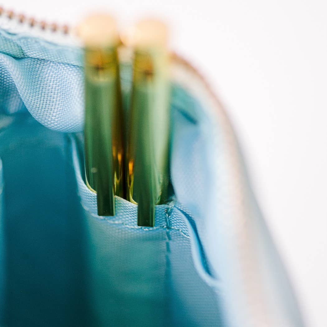 Luxe Standing Pencil Pouch | Metallic Blue Sky