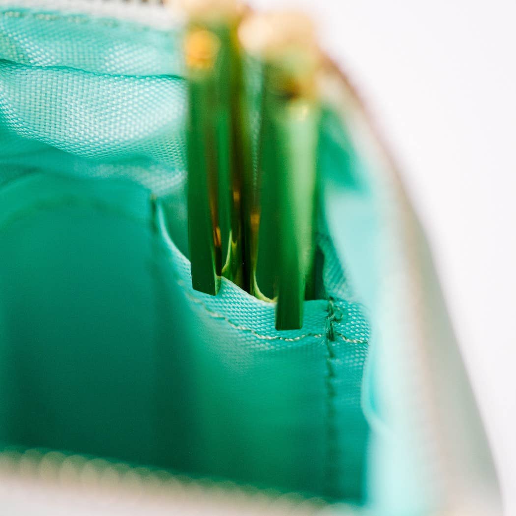 Luxe Standing Pencil Pouch | Metallic Seafoam Green