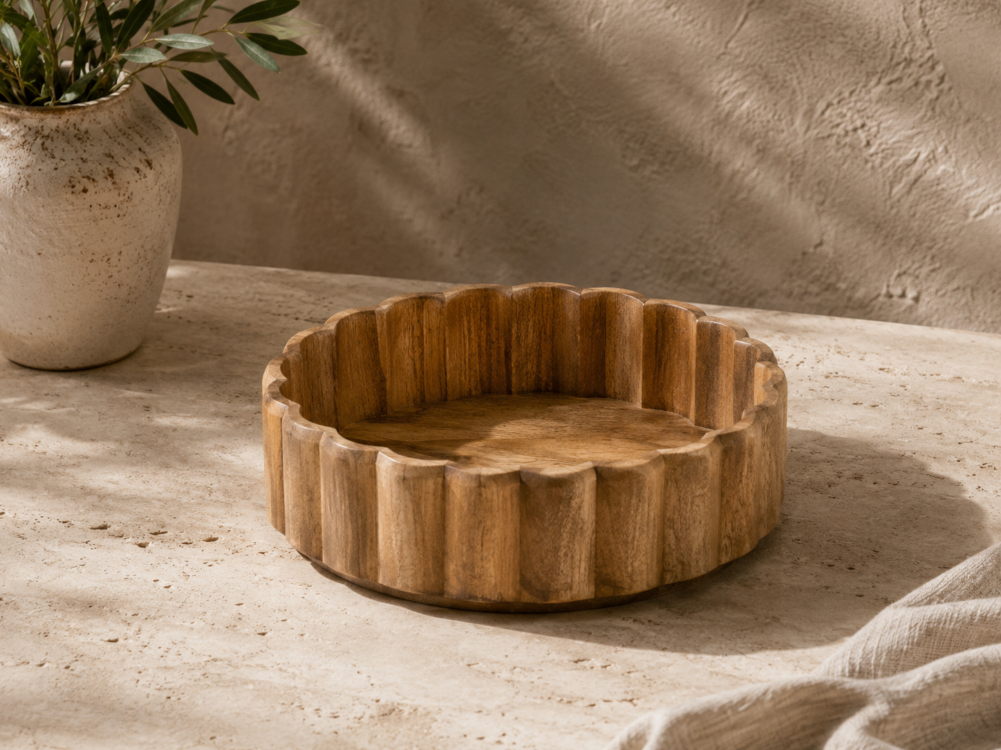 Scalloped Mango Wood Bowl