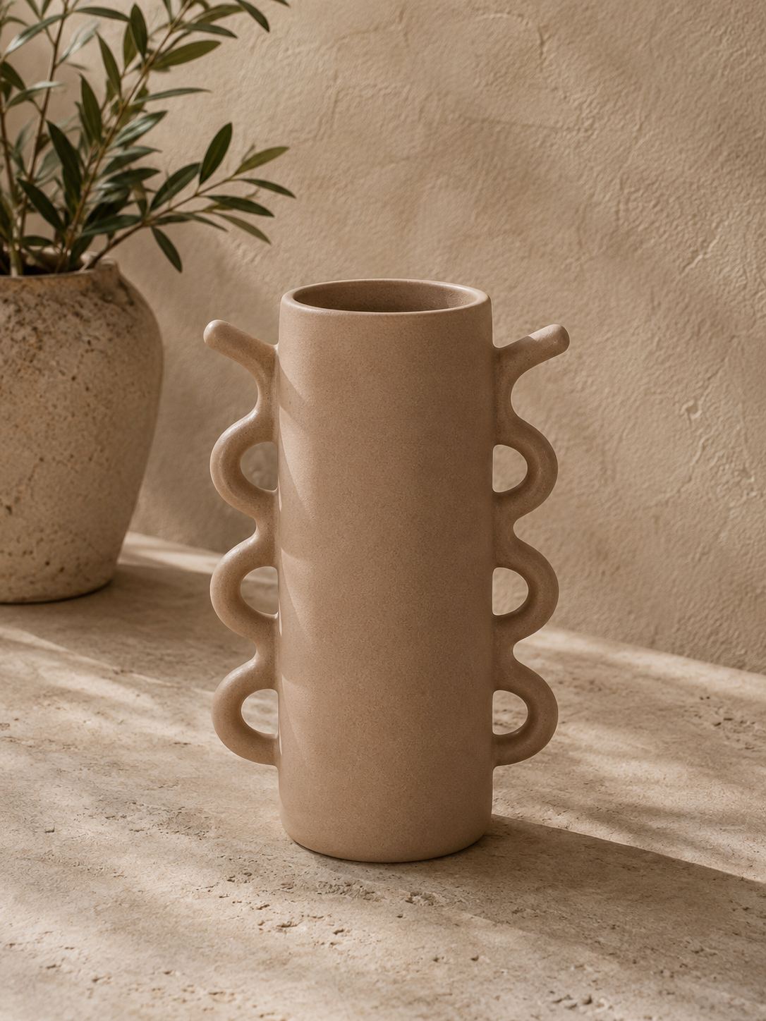 Curved Handle Ceramic Vase