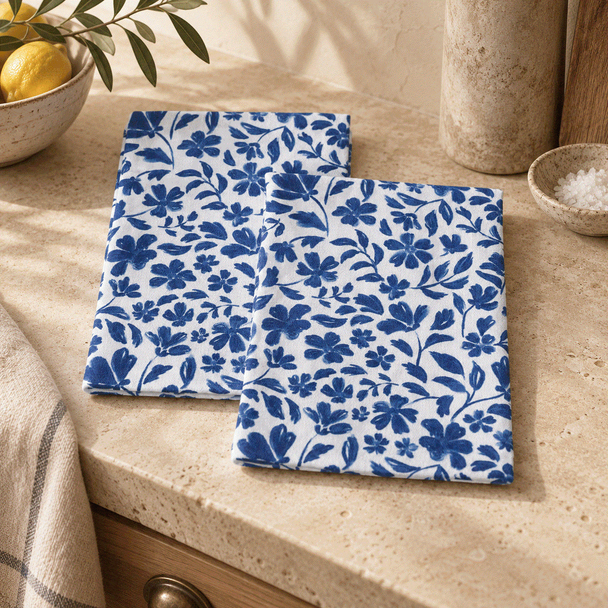 Blue Floral Tea Towel Set