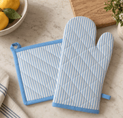 Light Blue Stripe Oven Mitt & Pot Holder Set