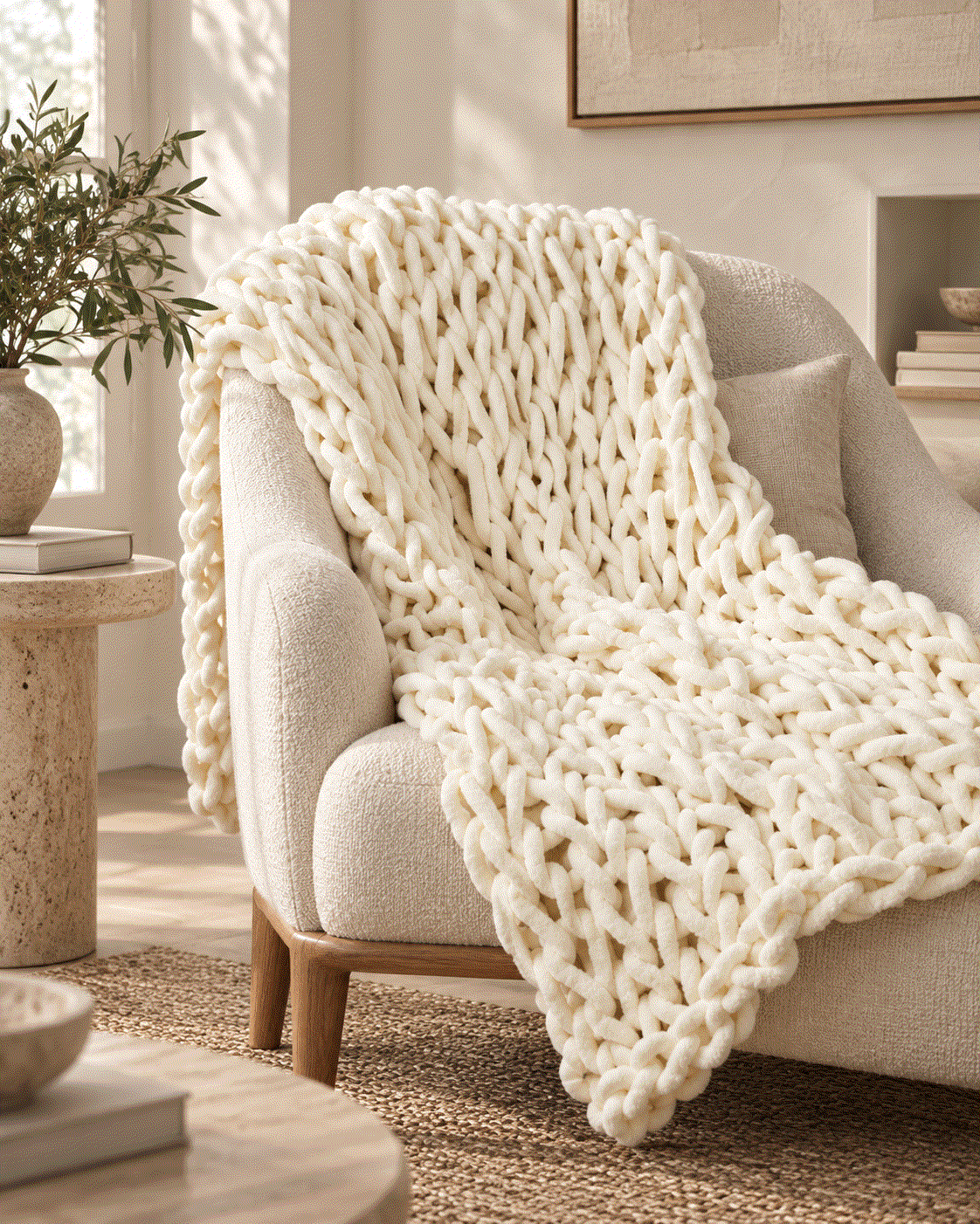 Textured Chunky Knit Cozy Throw
