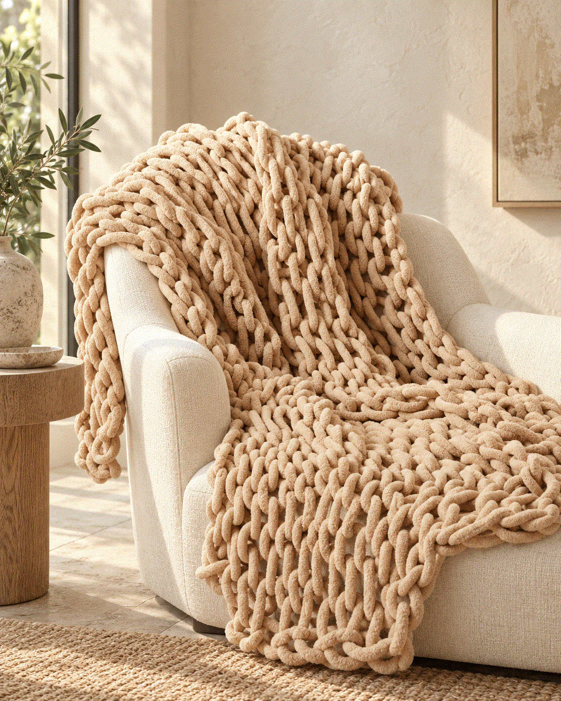 Textured Chunky Knit Cozy Throw