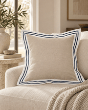 Natural & Navy Border Throw Pillow
