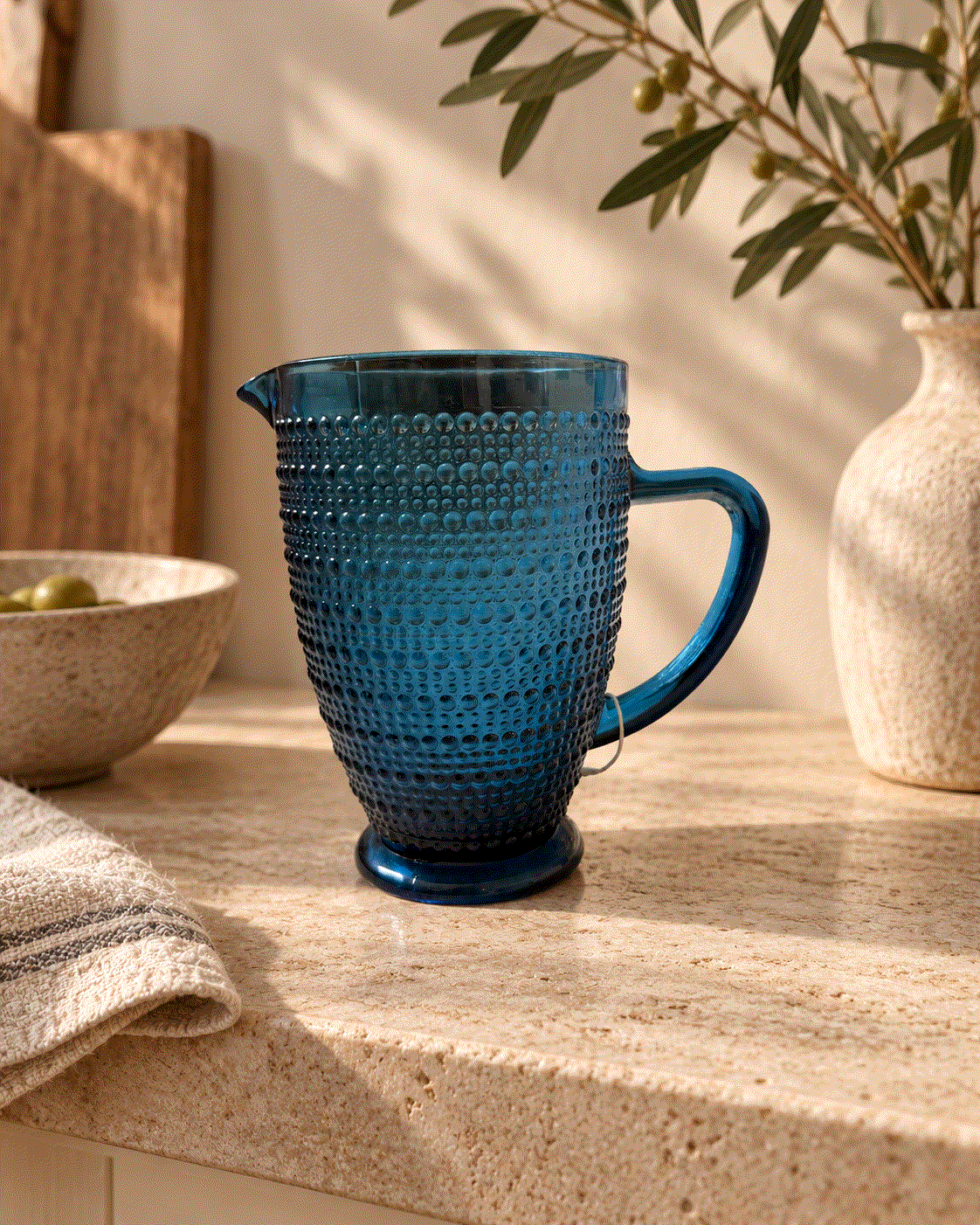 Blue Speckled Glass Pitcher