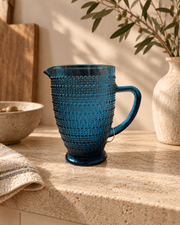 Blue Speckled Glass Pitcher