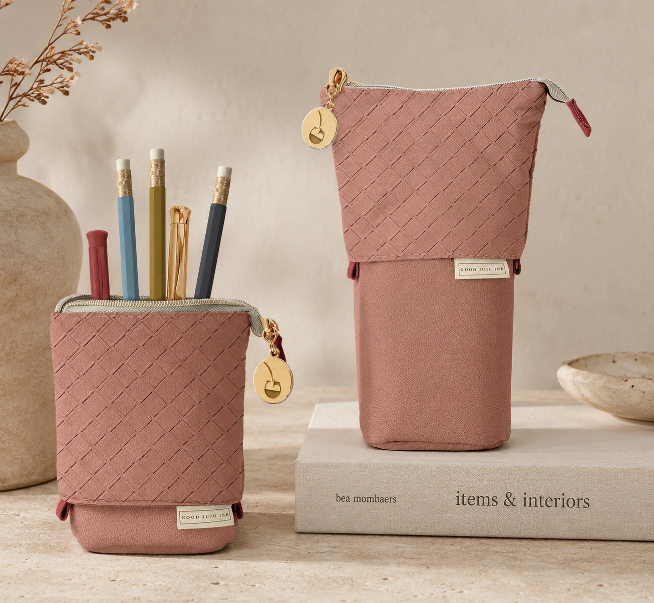 Luxe Standing Pencil Pouch | Blush Pink