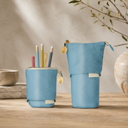 Luxe Standing Pencil Pouch | Metallic Blue Sky