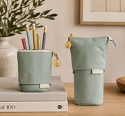 Luxe Standing Pencil Pouch | Metallic Seafoam Green