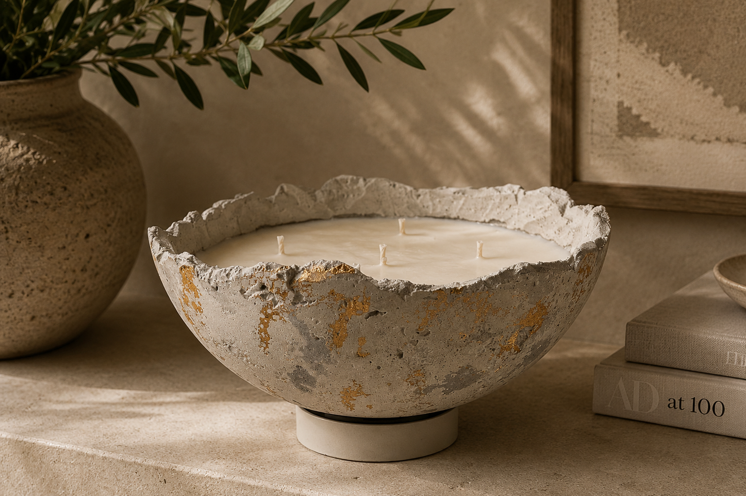 Half Moon Concrete Bowl Candle
