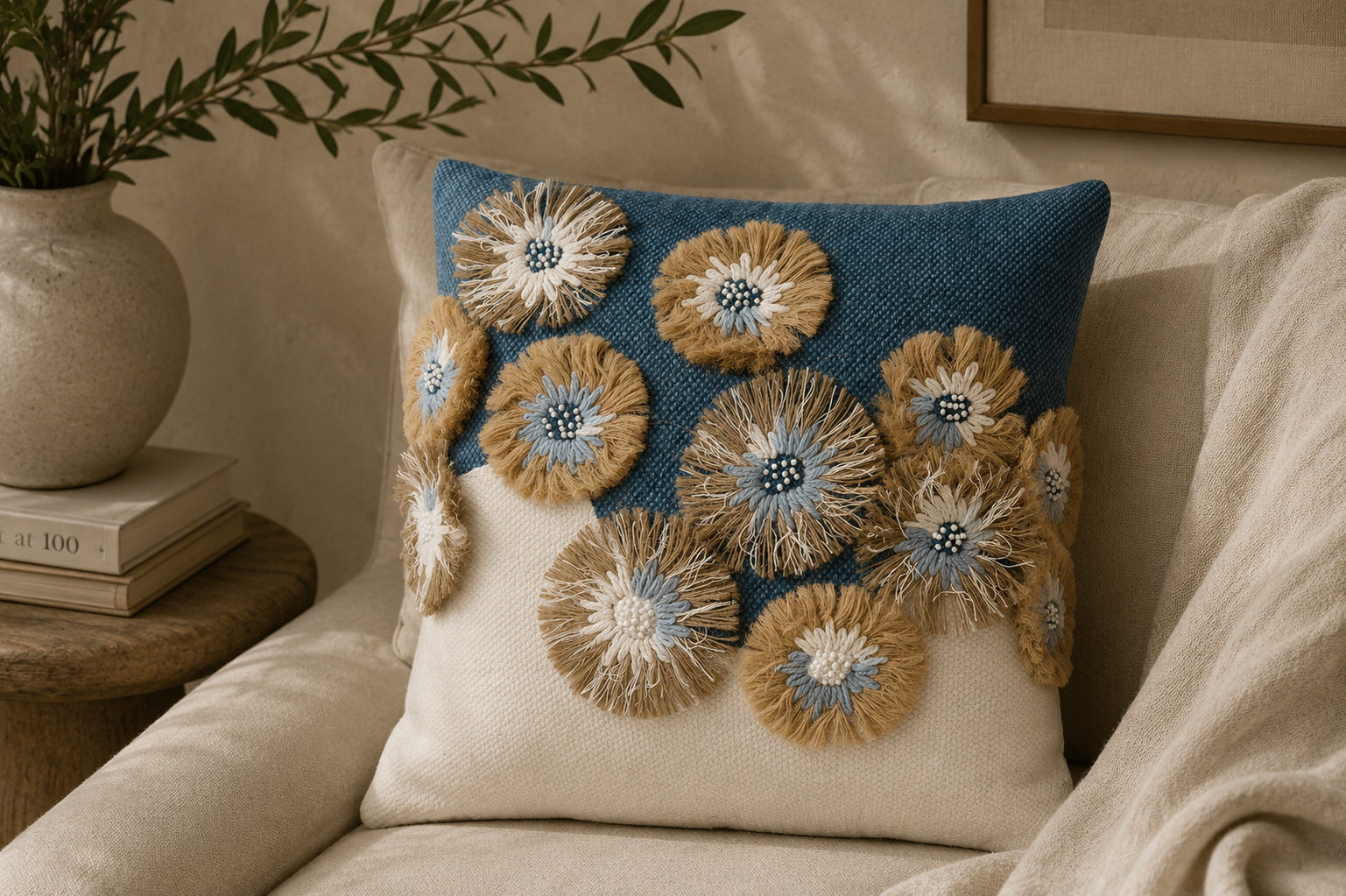 Embroidered Floral Pillow - 18 x 18