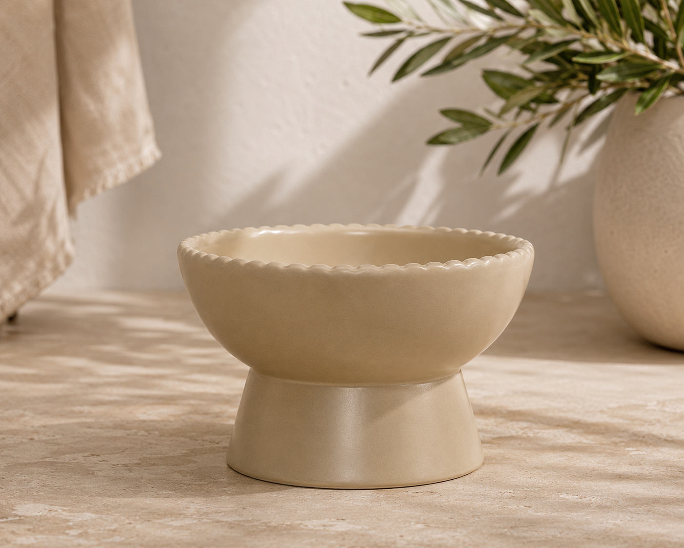 Raised Stoneware Pet Bowl | Sand
