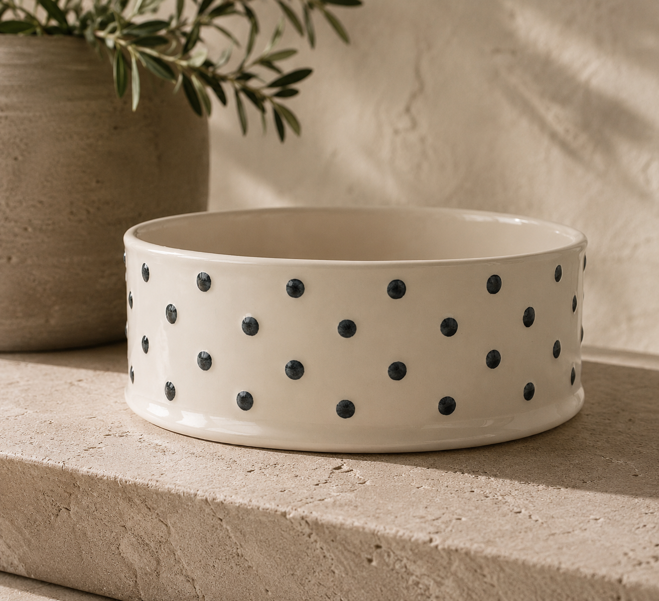 Polka Dot Stoneware Pet Bowl