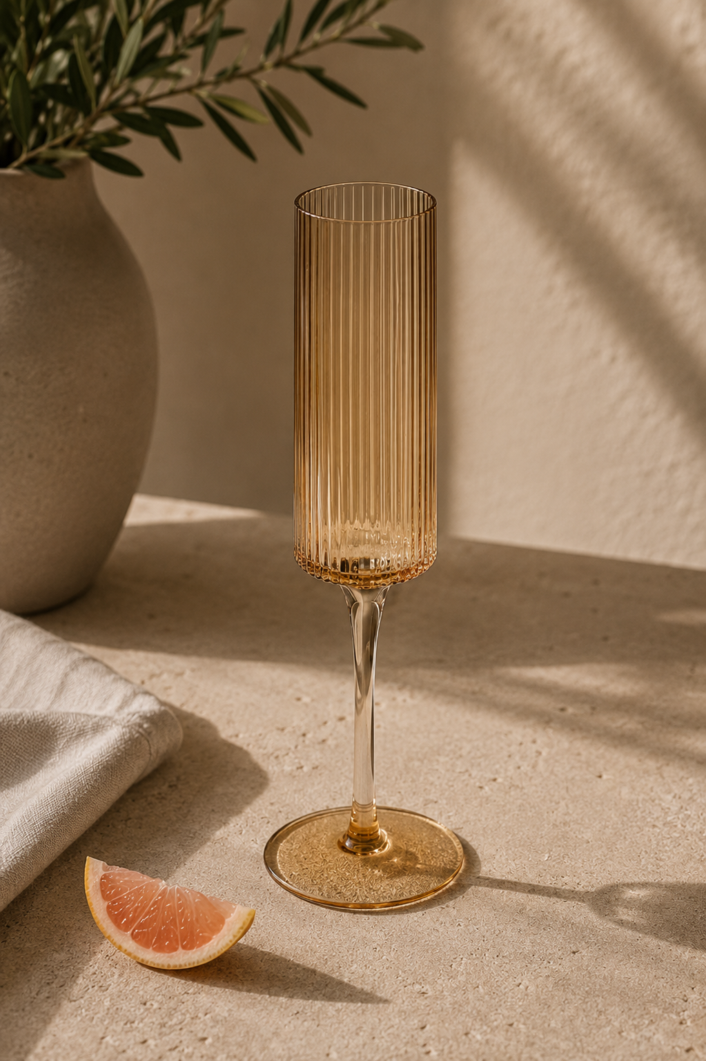 Amber Ribbed Champagne Glass