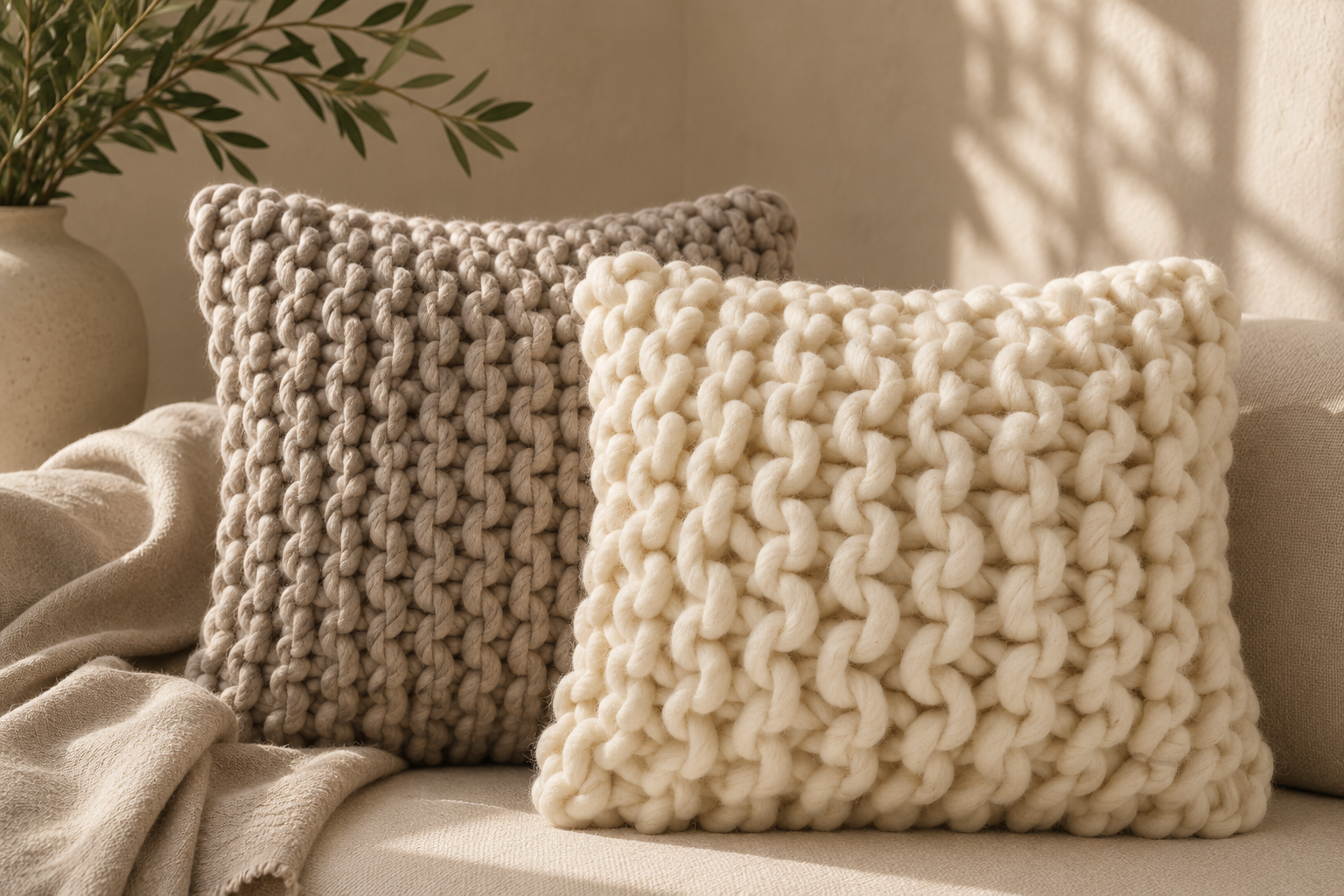 Chunky Cable Knit Wool Throw Pillow