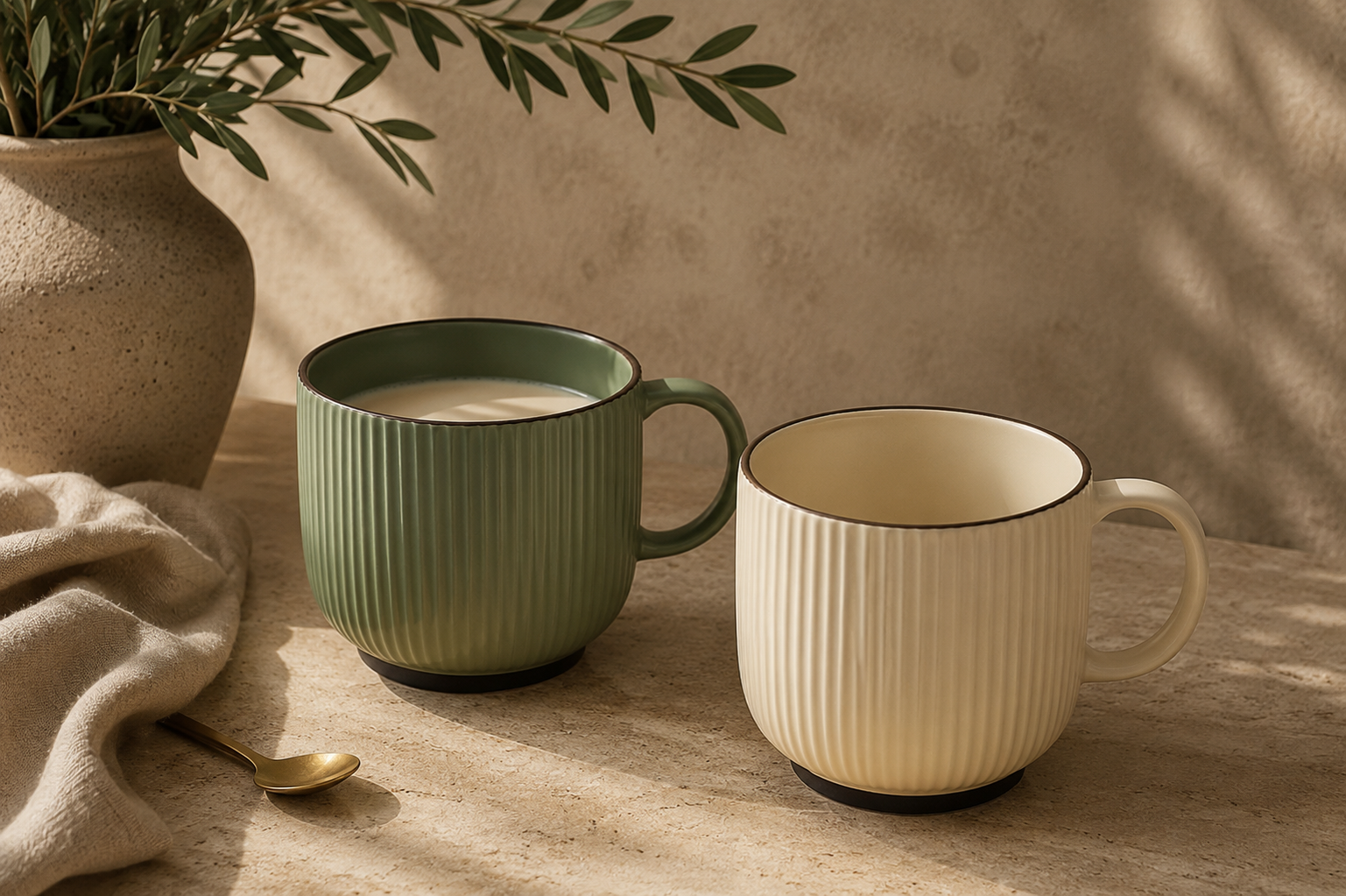 Ribbed Ceramic Coffee Mug