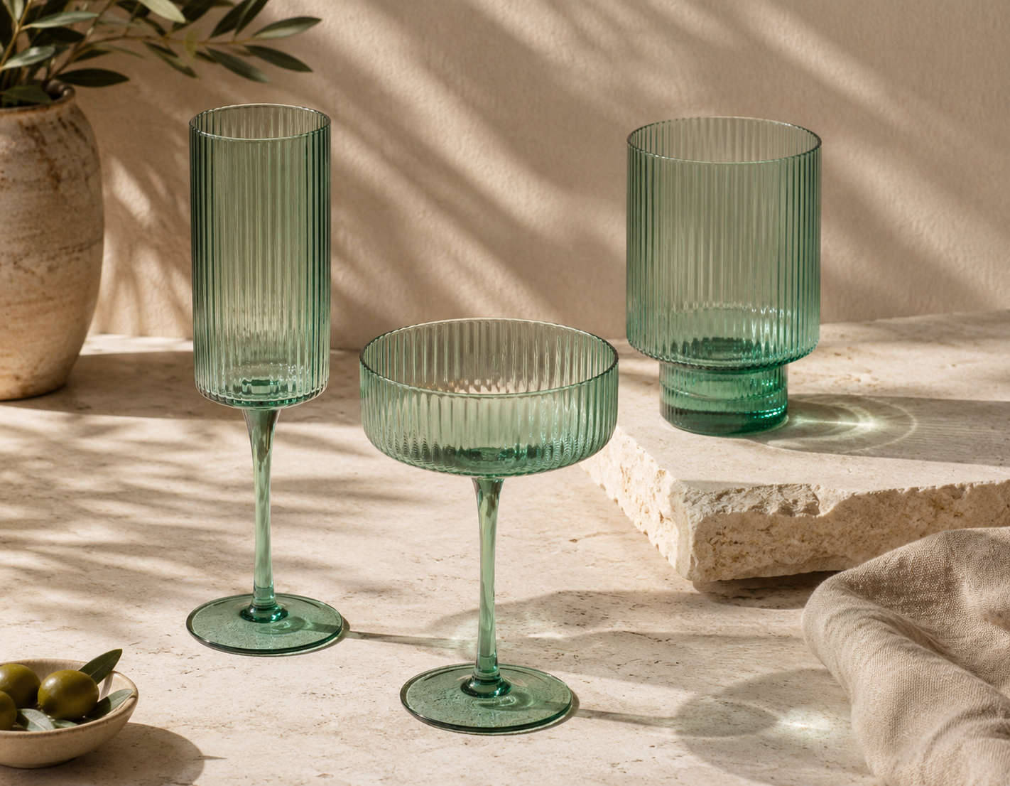 Malibu Ribbed Glassware | Green Collection