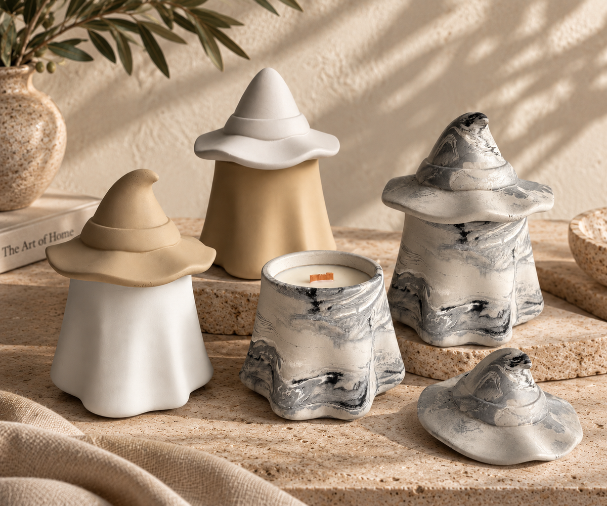 Witchy Ghost Concrete Candle