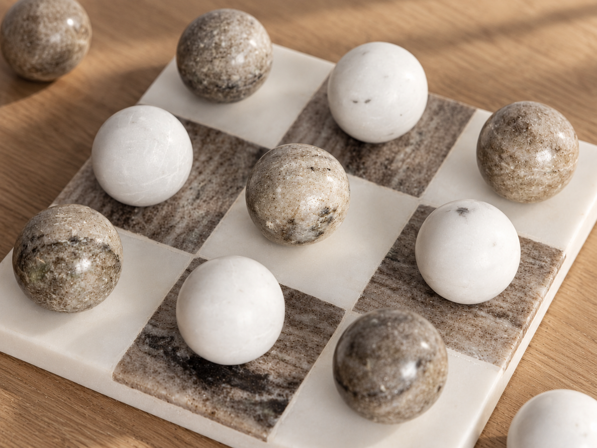 White & Beige Marble Tic-Tac-Toe Game
