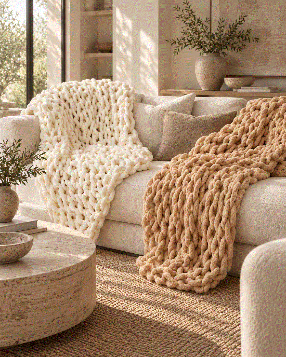 Textured Chunky Knit Cozy Throw