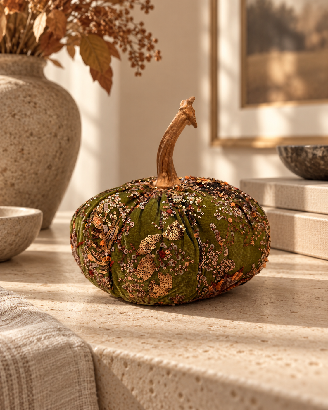 Embellished Velvet Sequin Pumpkin