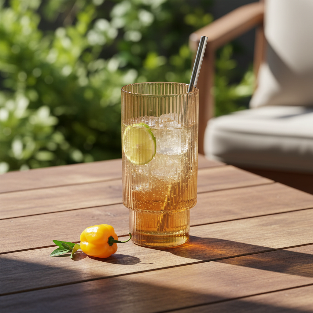 Malibu Ribbed Highball Glass | Amber