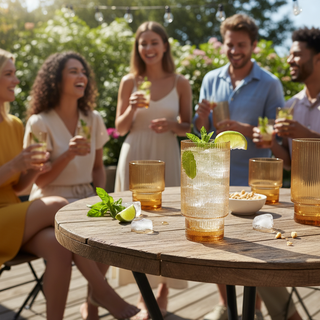 Malibu Ribbed Highball Glass | Amber