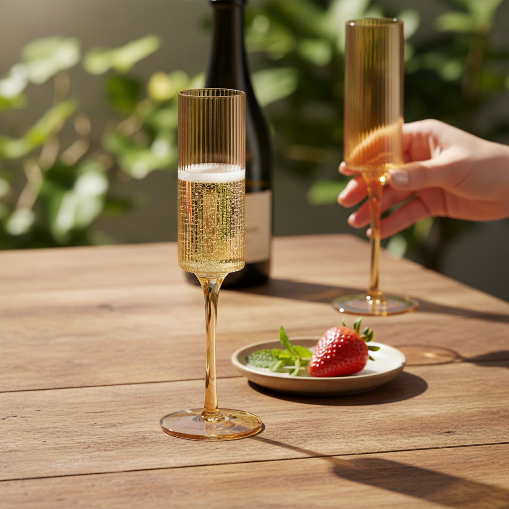 Amber Ribbed Champagne Glass