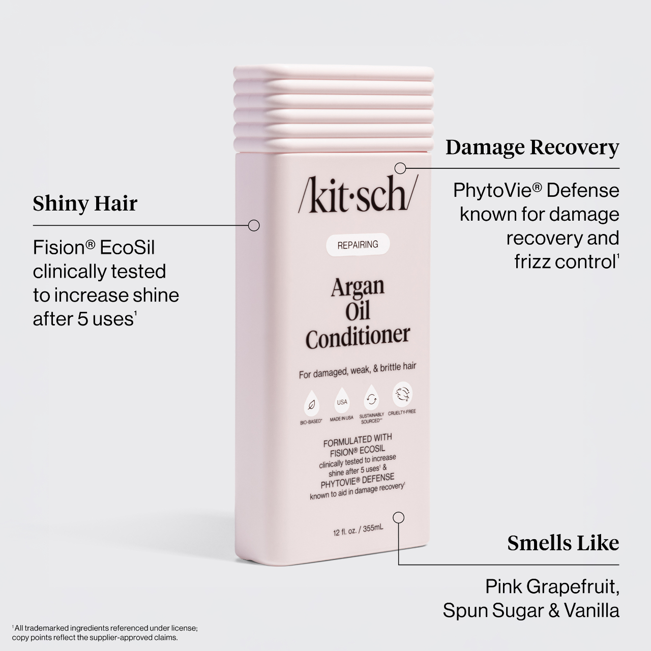 The Rooted Home Kitsch Argan Oil Conditioner bottle for damaged hair with repair and shine benefits.
