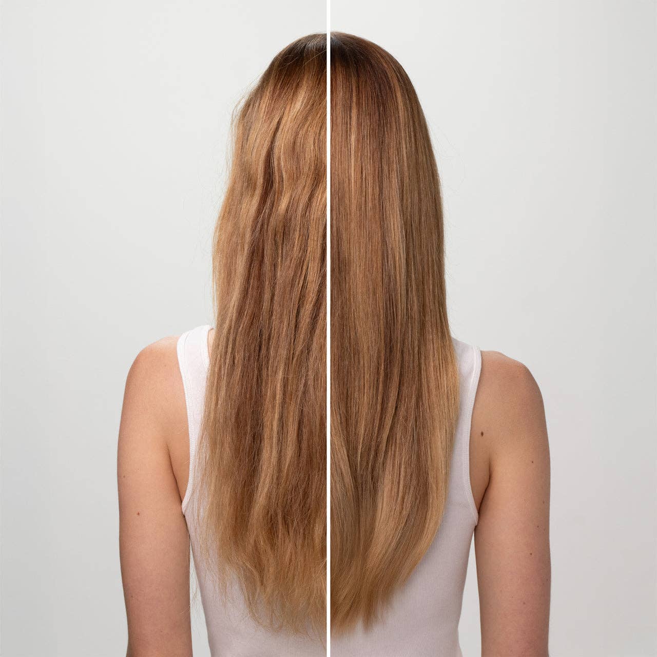 The Rooted Home Kitsch hair care before and after comparison showing smoother, healthier hair after treatment.